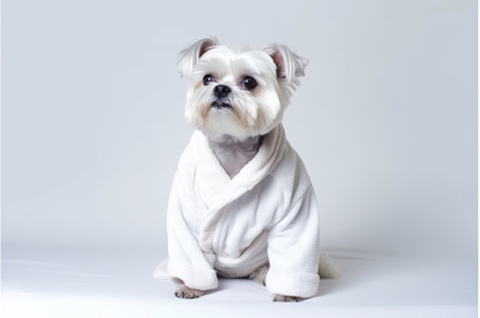 Spa dog bathrobe. Generate Ai, an Animal Photo by Ylivdesign