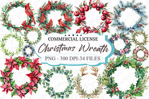 Watercolor Christmas Wreath Clipart, an Illustration by designcity5