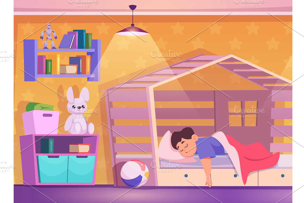 Boy sleeping. kid interior with big, an Object Illustration by Onyx