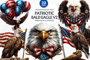 Patriotic Bald Eagle Clipart PNG V2, a Seasonal Illustration by ThatsDesignArt