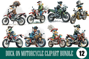 Duck On Motorcycle Clipart Bundle, an Illustration by Wow Magic