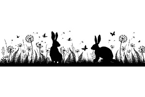 Floral background with rabbits.