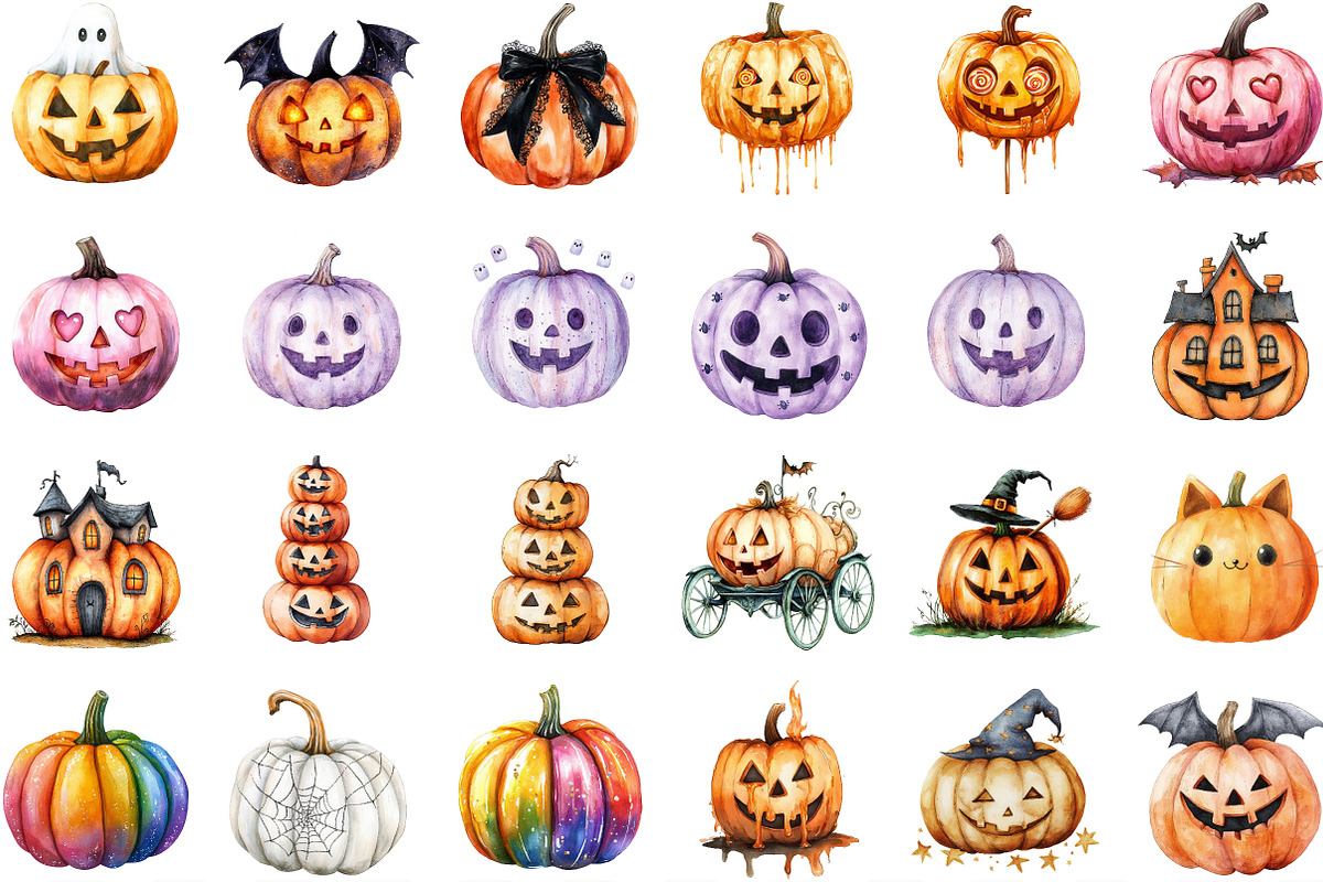 Halloween Pumpkins Clipart, an Illustration by Designking (Photo 3 of 4)