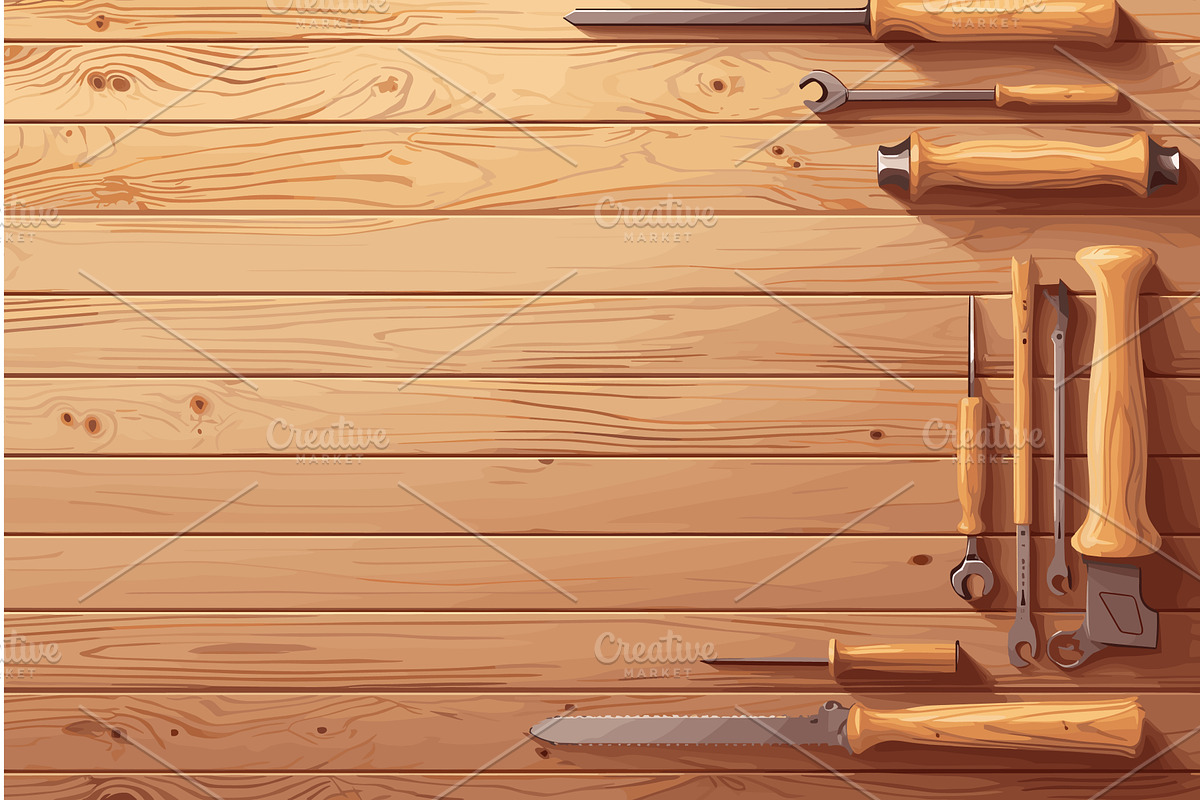Wooden cartoon table with, an Illustration by LadadikArt