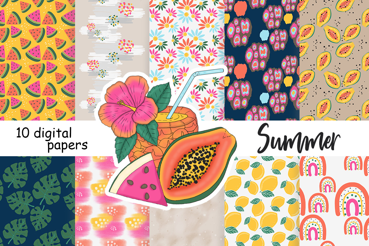 Summer Digital Paper Set, a Pattern Graphic by GlamArtZhanna (Photo 2 of 3)
