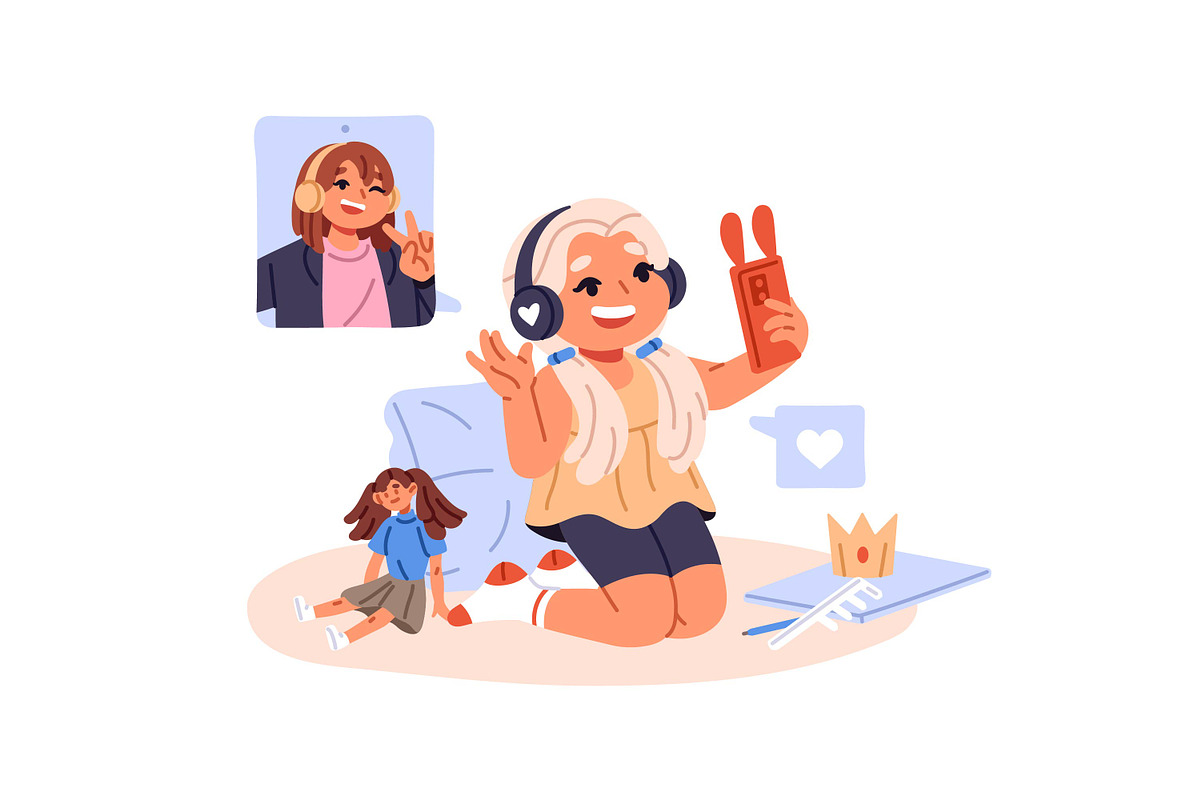Happy, cute kids with gadgets set, a Person Illustration by PaperTrident (Photo 2 of 7)
