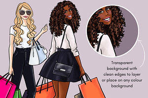 Shopping Girls 4 Fashion Clipart Set