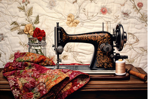 vintage sewing machine with quilt, an Arts & Entertainment Photo by Sergey Kotenev