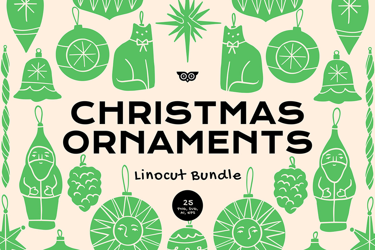 Christmas Ornaments Linocut Bundle, an Illustration by ClayStudio (Photo 1 of 8)