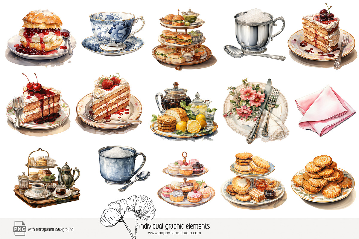 100 afternoon tea clip art, a Food Illustration by Poppy Lane Studio (Photo 11 of 13)