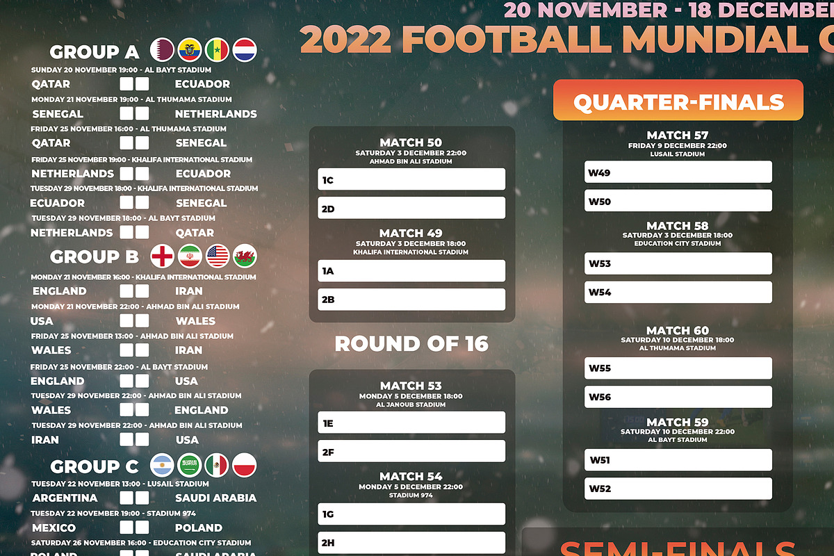 World Soccer Cup Qatar 2022 Schedule, a Flyer Template by MadridNYC (Photo 3 of 3)