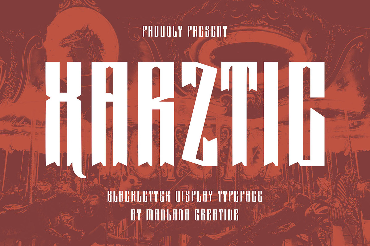 Xarztic Blackletter Display Typeface, a Blackletter Font by Maulana Creative (Photo 1 of 7)