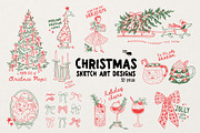 Christmas Sketch Art Designs, an Object Graphic by Lazy Cat (Thumbnail 1 of 7)