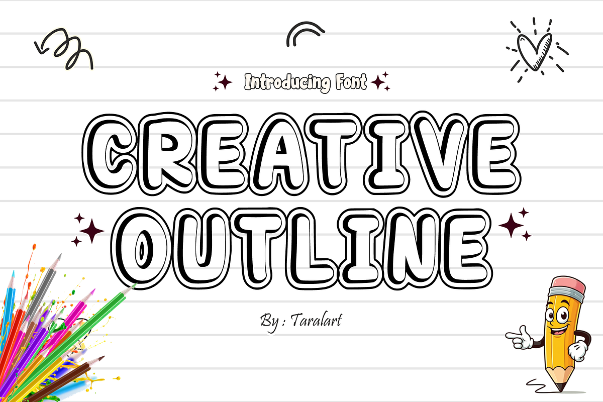 CREATIVE OUTLINE - Outline Font, a Handwritten Font by KiddoGlyphs Studio (Photo 1 of 5)