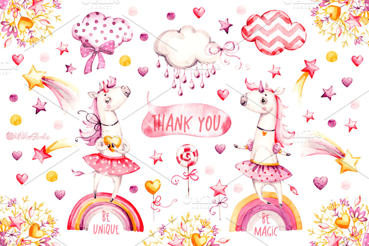 Unicorns Life. Watercolor collection, an Animal Illustration by UlitkaStudio (Photo 29 of 29)