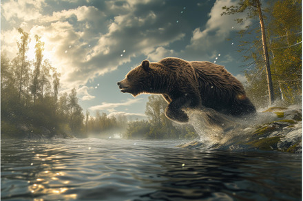 Wet Bear diving river. Generate Ai, an Animal Photo by Ylivdesign