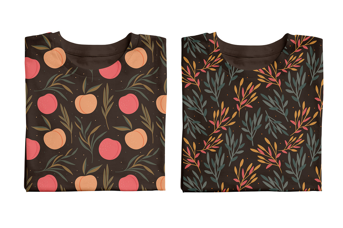 Peaches and leaves seamless pattern, a Pattern Graphic by hanifa_design (Photo 4 of 5)
