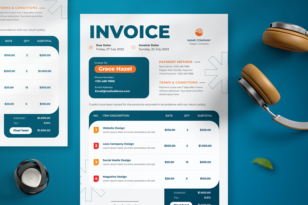 Blazy Modern Invoice, a Print Template by SquidPixey (Photo 1 of 6)