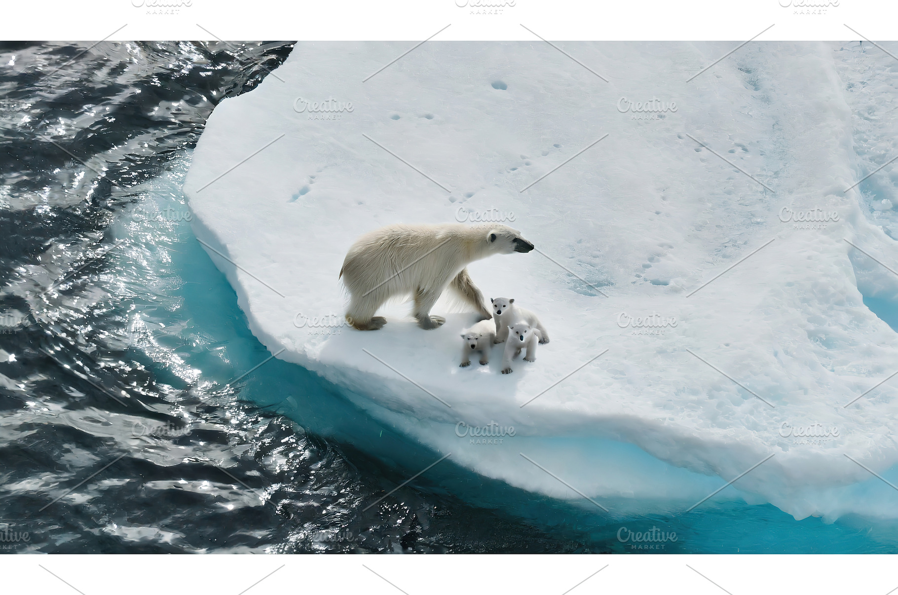 Polar bear mother with cubs on ice, an Animal Photo by Igor Tichonow