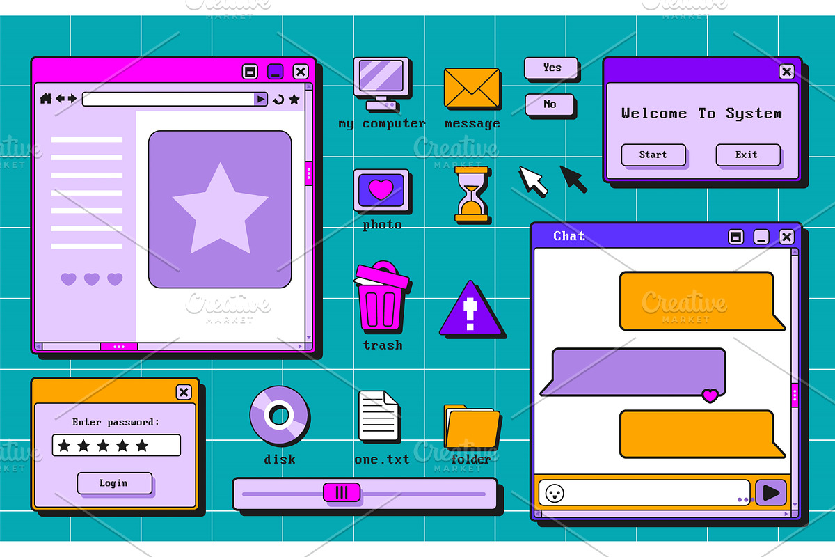 Retro user interface windows set, a Technology Illustration by art PVP ...