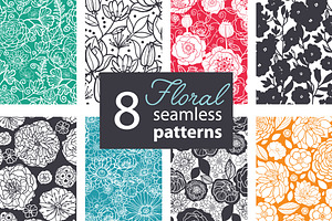 8 Floral Seamless Patterns Set