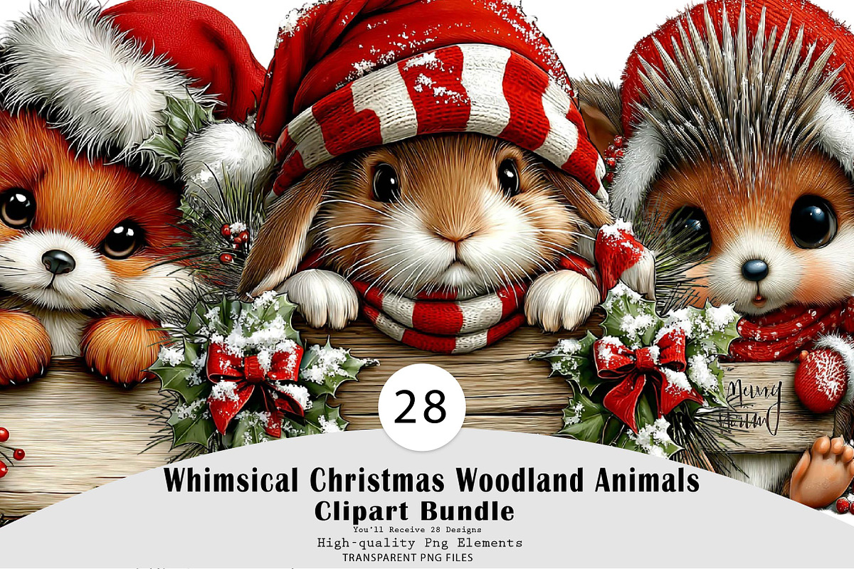 Whimsical Christmas Woodland Animals, a Seasonal Illustration by CreationArt (Photo 1 of 5)