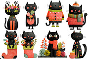 Christmas Black cat clipart, an Illustration by Designworld (Thumbnail 2 of 4)
