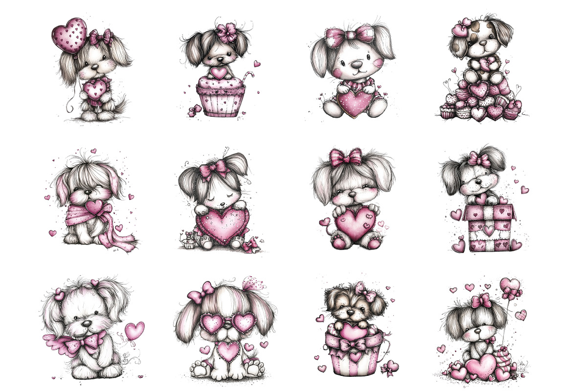 Whimsical Valentine Puppy Dog Clipar, an Illustration by Design Market (Photo 3 of 3)