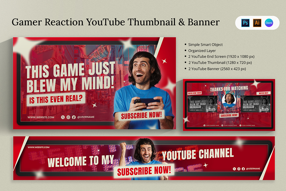Gamer Reaction Youtube & Canva, a Social Media Template by Attype (Photo 1 of 5)