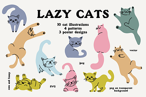 LAZY CATS (10 cats + patterns)