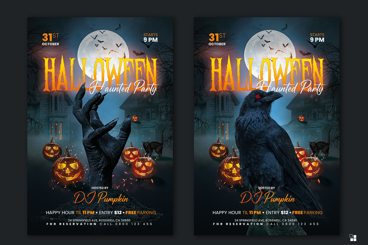 Halloween Party Flyer - 2 versions, a Flyer Template by Corrella Design (Photo 1 of 2)