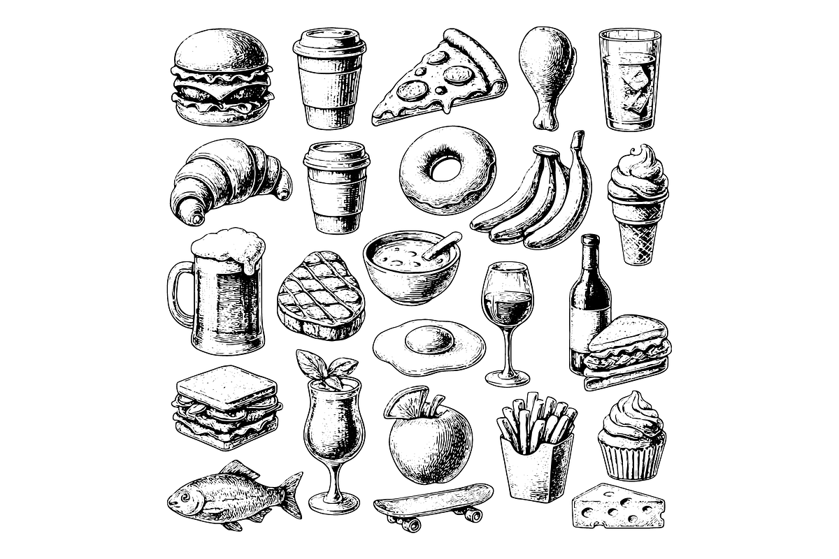 Food and Drink Icons Set, an Object Graphic by nikagraphic