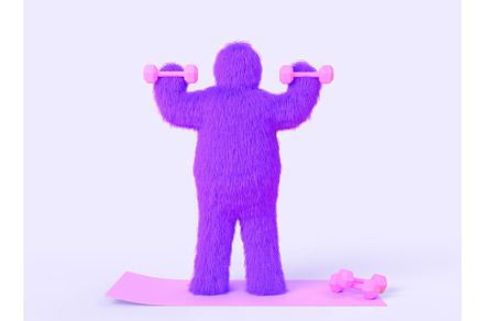 Hairy purple snowman exercising 3d, an Animal 3D Model by Marozhkastudio