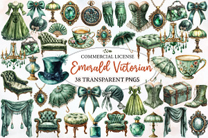 Watercolor Emerald Victorian Png, an Illustration by Designworld