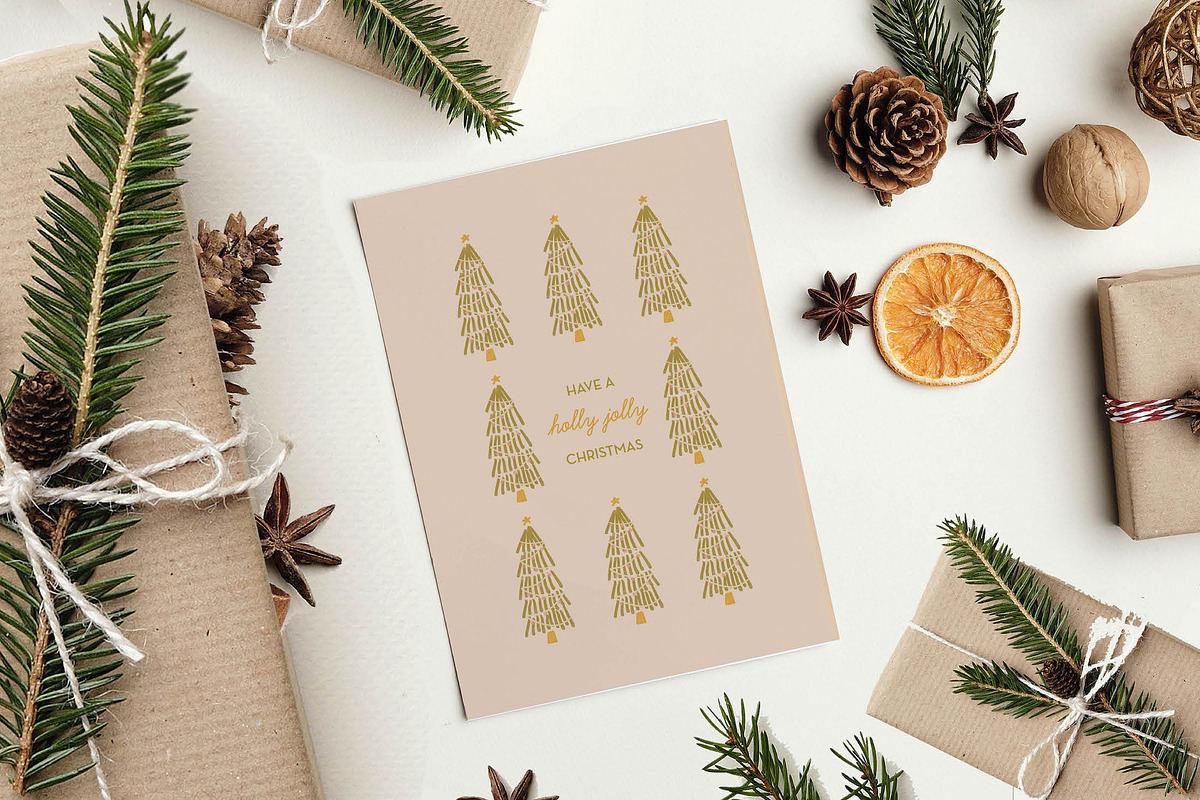 Holly Jolly Trees Christmas Card, a Card Template by StudioSage (Photo 1 of 3)