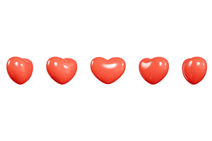 Red Balloon Heart 3d Icon Set In