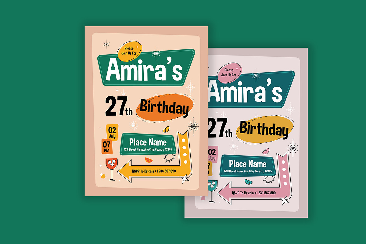 Birthday Invitation Mid Century, a Card Template by Neermana (Photo 2 of 4)