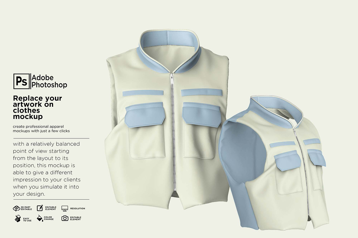 Men's Vest Zipper Mockup, a Shirt Mockup by Nanggroe Scripting (Photo 3 of 9)