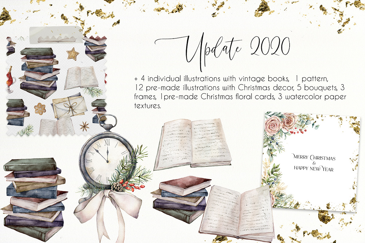 Vintage Christmas Watercolor clipart, a Seasonal Illustration by Yuliya Derbisheva (Photo 9 of 14)