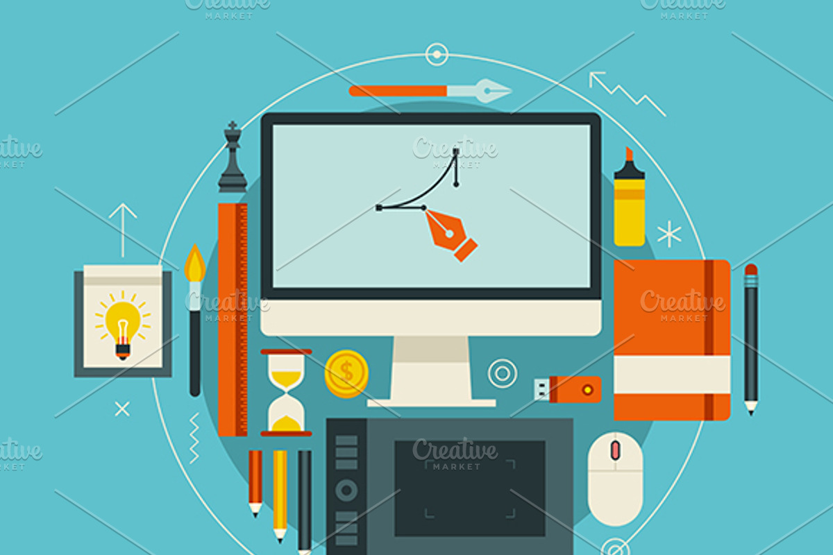 Graphic Designer Flat Workspaces, a Technology Illustration by painterr (Photo 3 of 5)