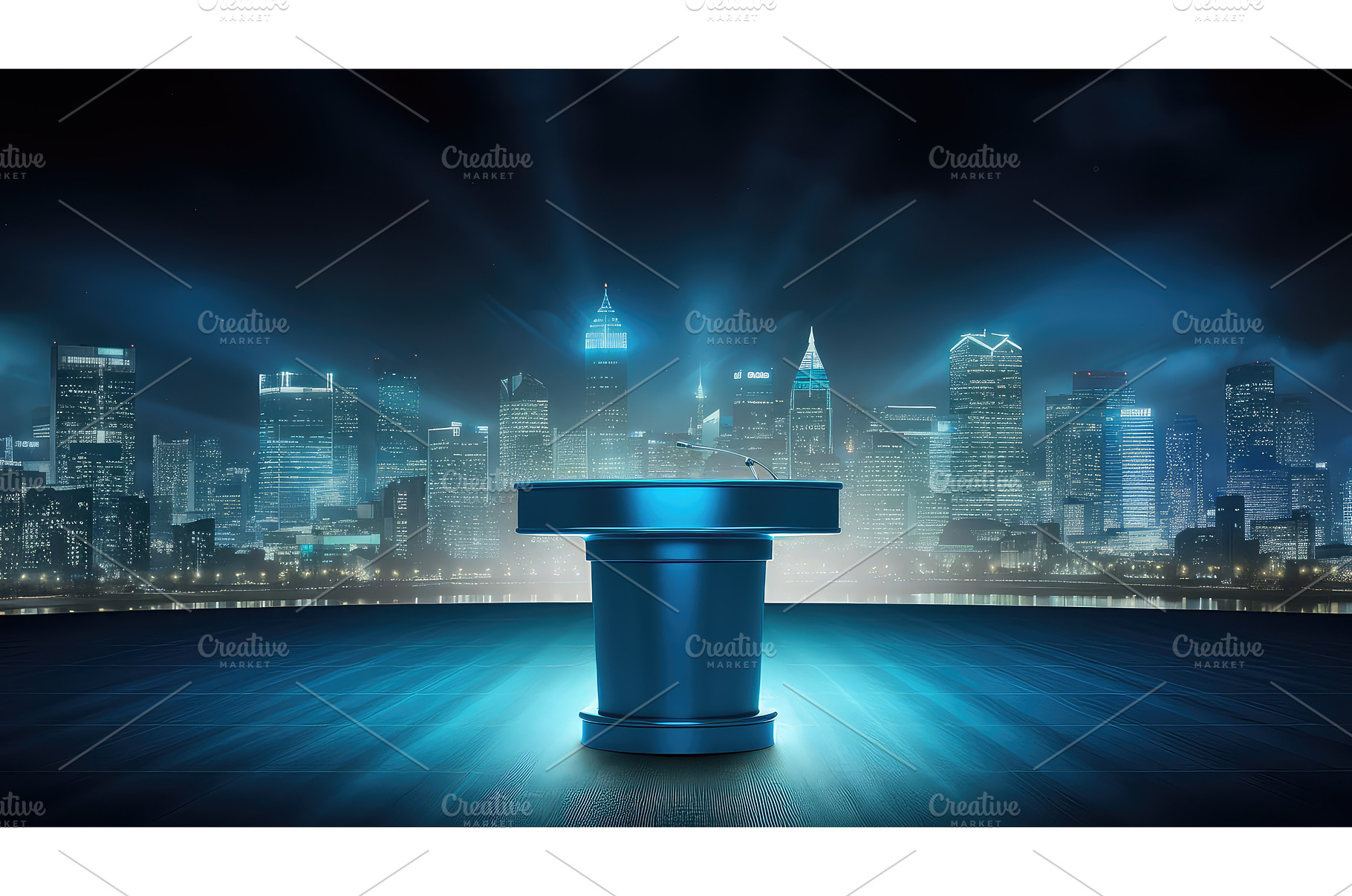 stage blue podium background ai, a Business Photo by pikepicture
