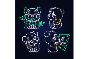 Cute Panda Neon Characters Pack