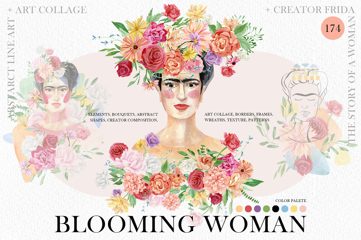 Flower head woman & Spring Floral, an Illustration by AnnaTkachi (Photo 1 of 11)