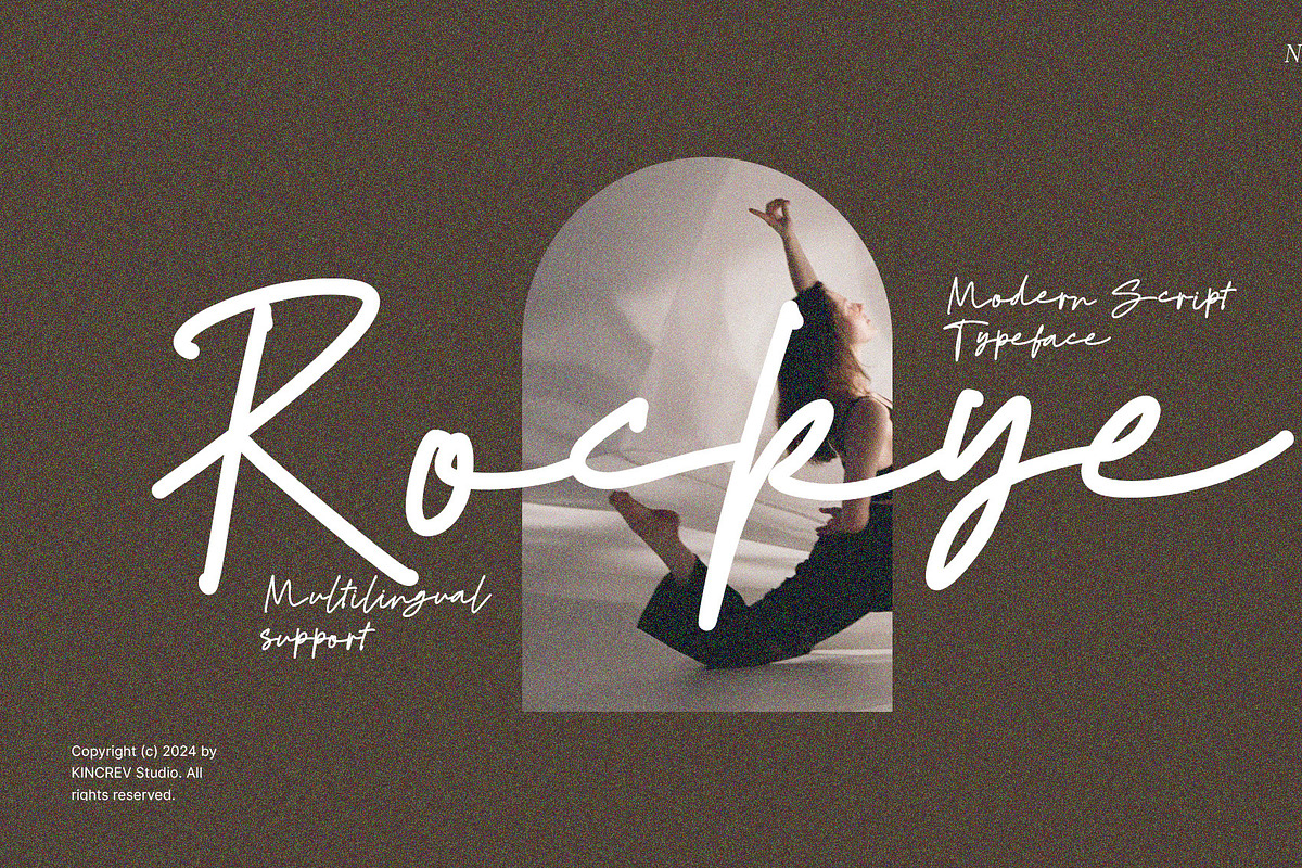 Rockye - Modern Script Typeface, a Script Font by Kincrev Studio (Photo 1 of 8)