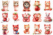 Strawberry Cat Sublimation Clipart, an Illustration by Watercolor design (Thumbnail 2 of 12)