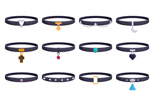 Neck chokers. Black leather or, an Object Illustration by Valerie Bodnar