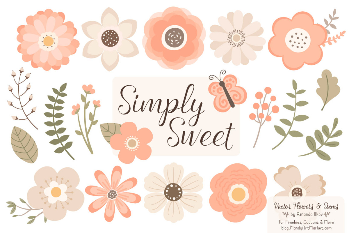 Peach Floral Clipart, an Illustration by Amanda Ilkov (Photo 1 of 4)