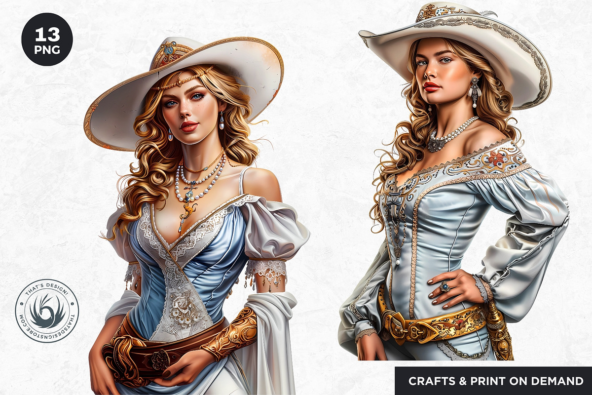 Southern Belle Cowgirls Clipart Set, a Person Illustration by ThatsDesign Art (Photo 6 of 10)