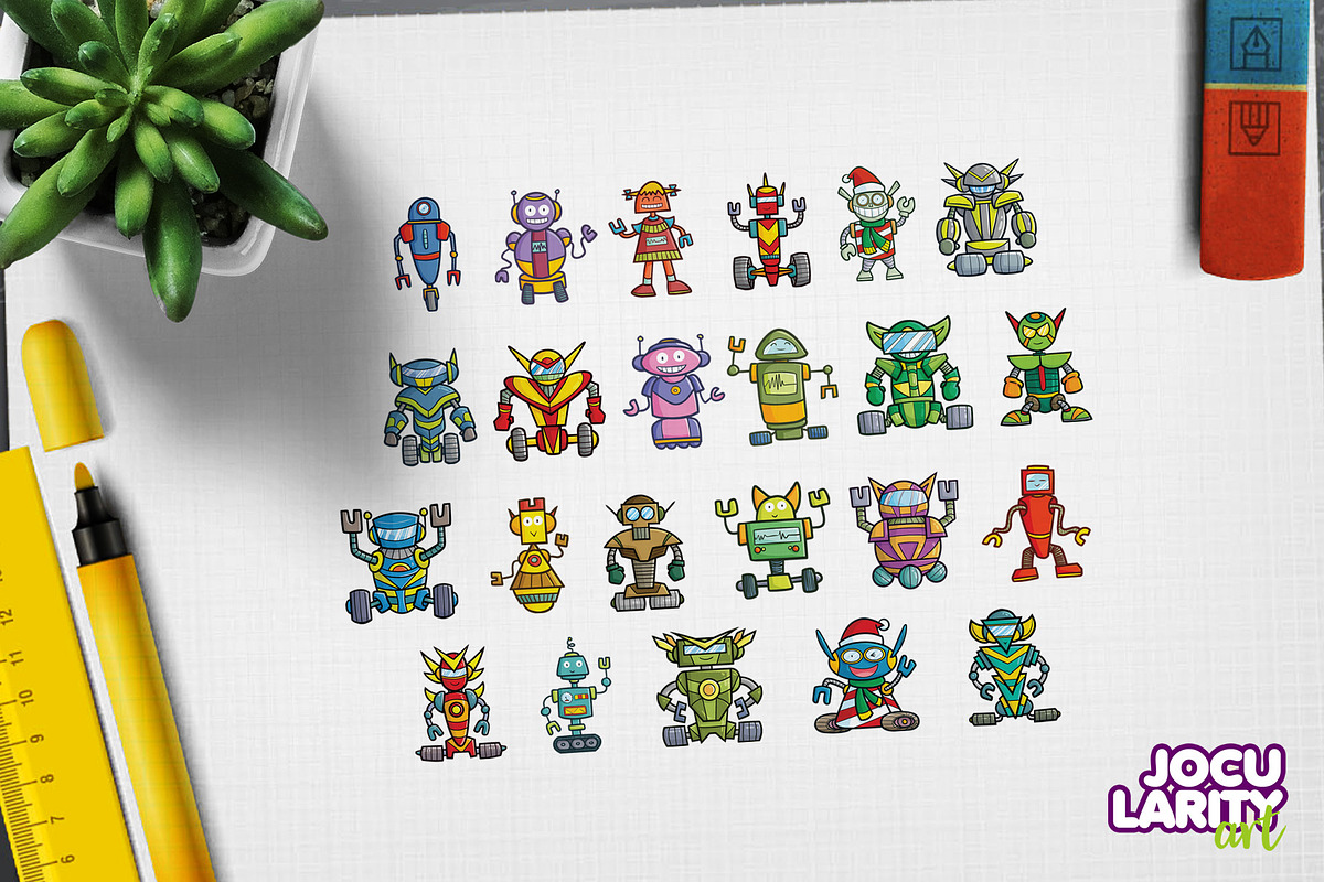 Funny Robots Cartoon Illustration, a Technology Illustration by Jocularity Art (Photo 3 of 3)