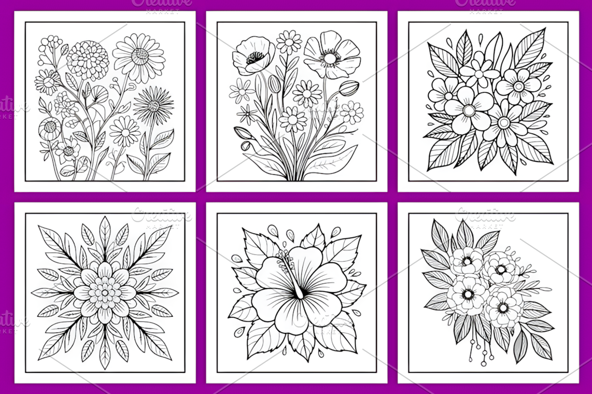 Boho Flowers Coloring Pages, a Decorative Illustration by Design Station (Photo 3 of 5)
